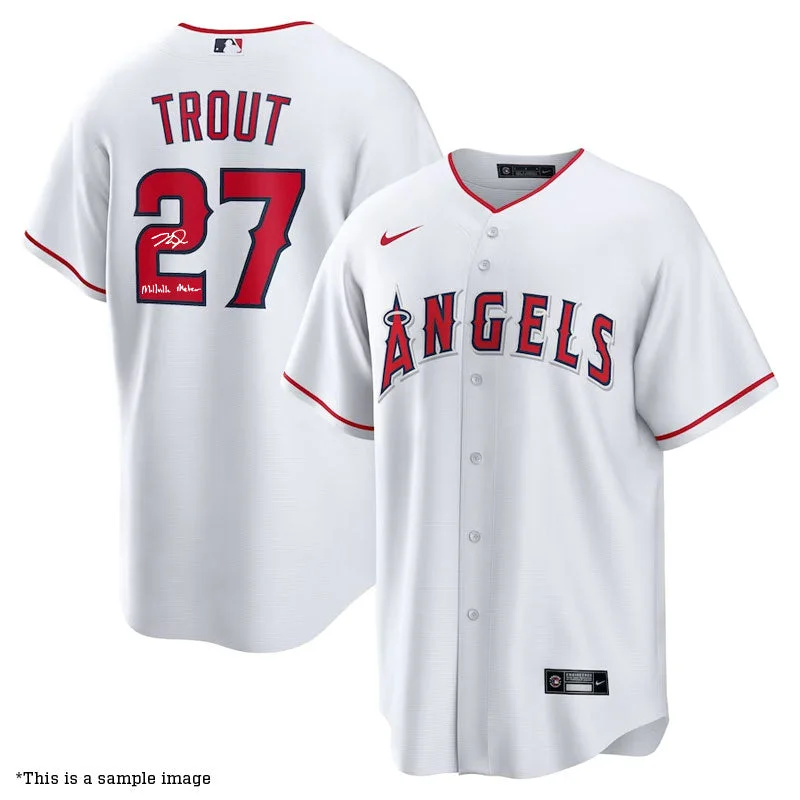 High-end Customization Mike Trout Autographed "Millville Meteor" Angels White Replica Jersey High-end Customization Mike Trout Autographed "Millville Meteor" Angels White Replica Jersey