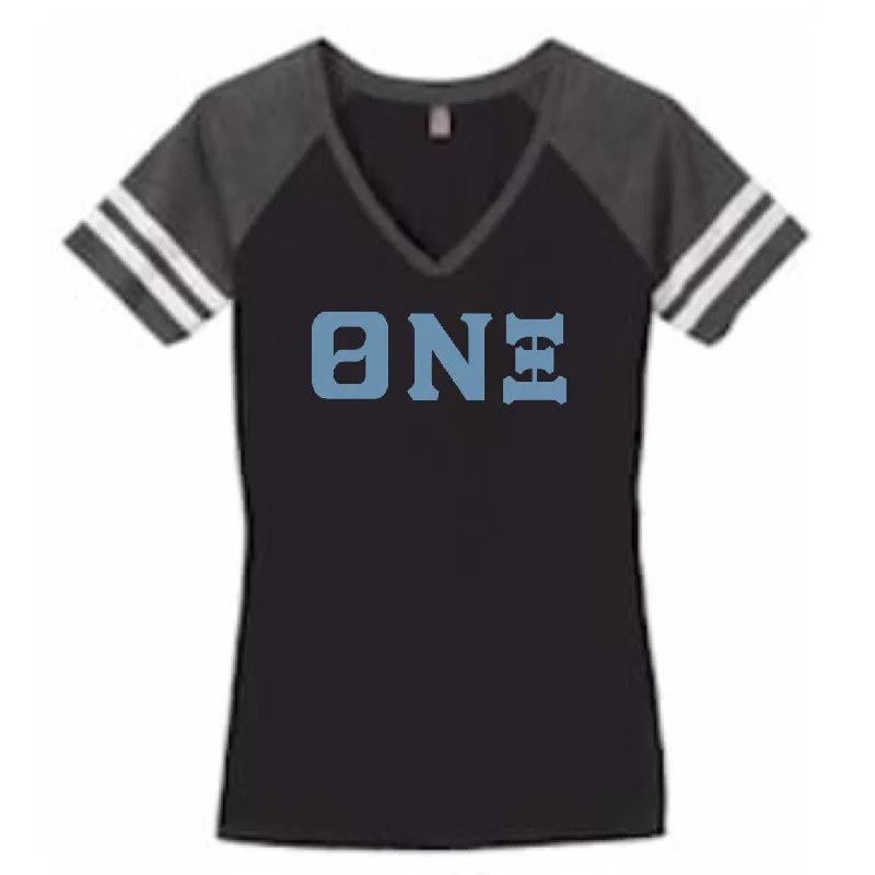 Embroidered Letters TNX V-Neck Tee