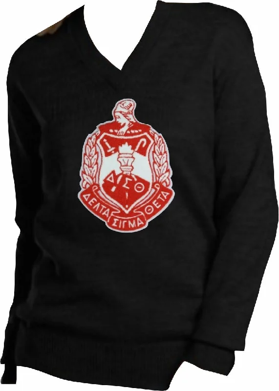 Youthful Delta Chenille Crest V-Neck Sweater