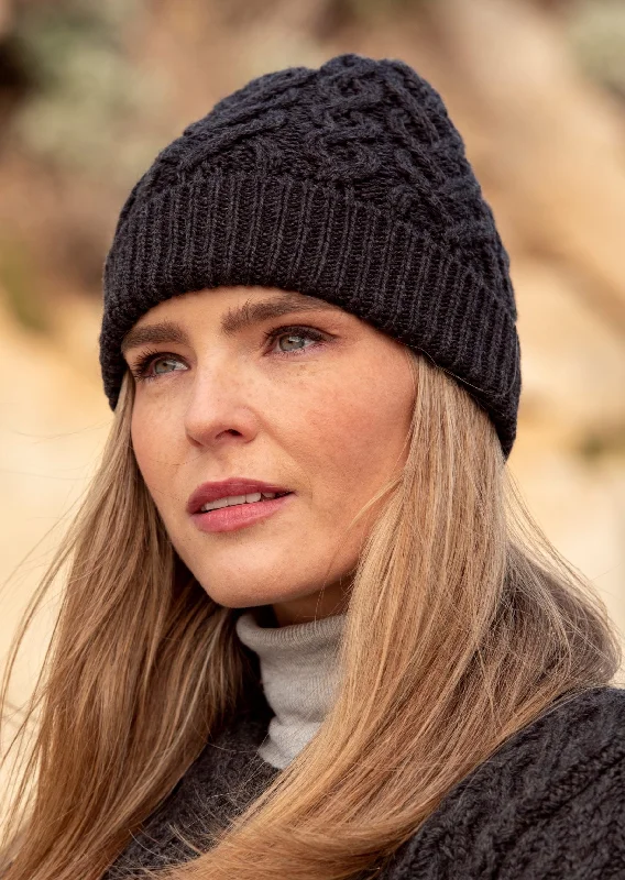 Smart Comfort Wear Aran Super Soft Heart Design Hat | Charcoal
