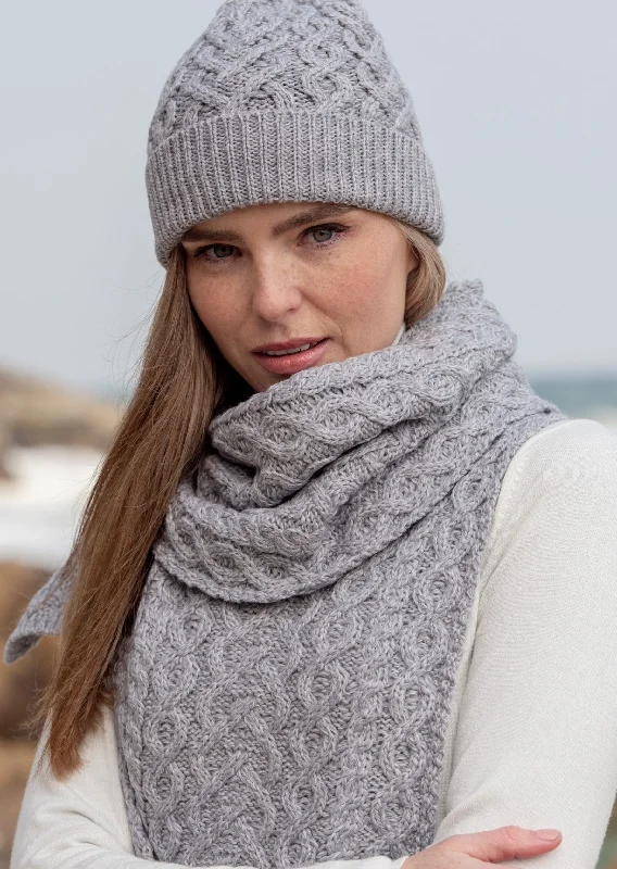 Cozy Knits Aran Super Soft Heart Design Hat | Grey