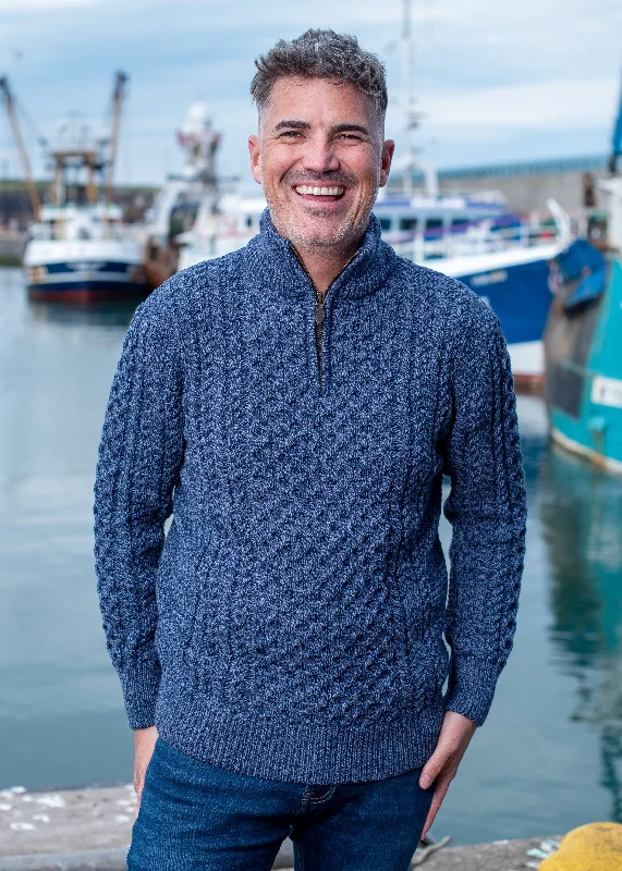 Comfy Pants Aran Denim Marl Half Zip Sweater
