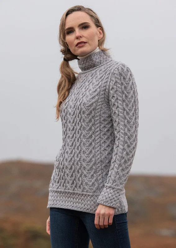 Unique Fashion Aran Crafts Hearts High Neck Sweater | Grey