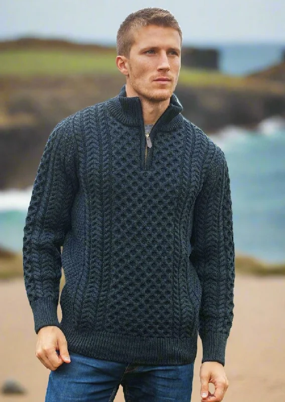 Warm Wear Aran Merino Wool Half Zip Sweater | Blackwatch