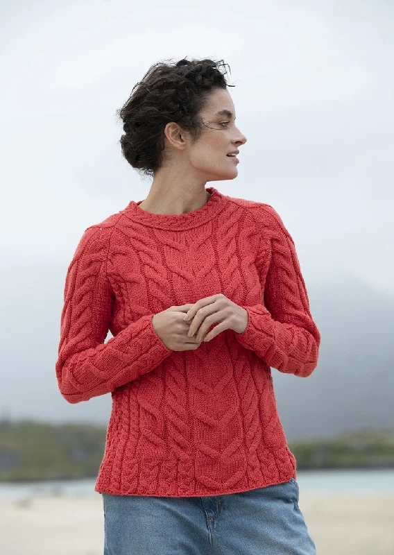 Advanced Design Listowel Ladies Aran Cabled Sweater | Coral