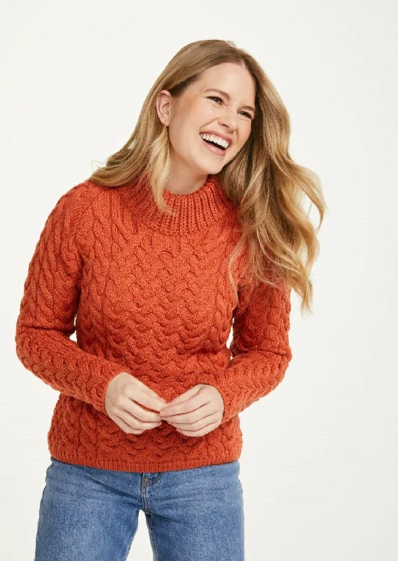 Luxury And Elegant Aran Crew Neck Sweater | Autumn Leaves