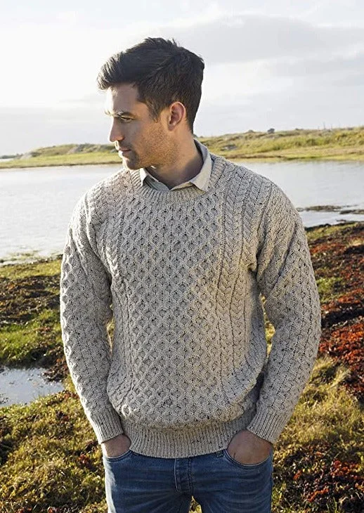 Retro Design Aran Crew Neck Merino Sweater | Oatmeal