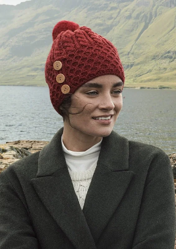 High-quality Styles Aran Button Hat | Red