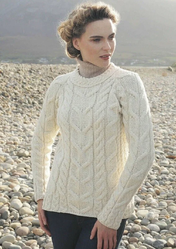 Exquisite Tailoring Listowel Ladies Aran Cabled Sweater | Natural