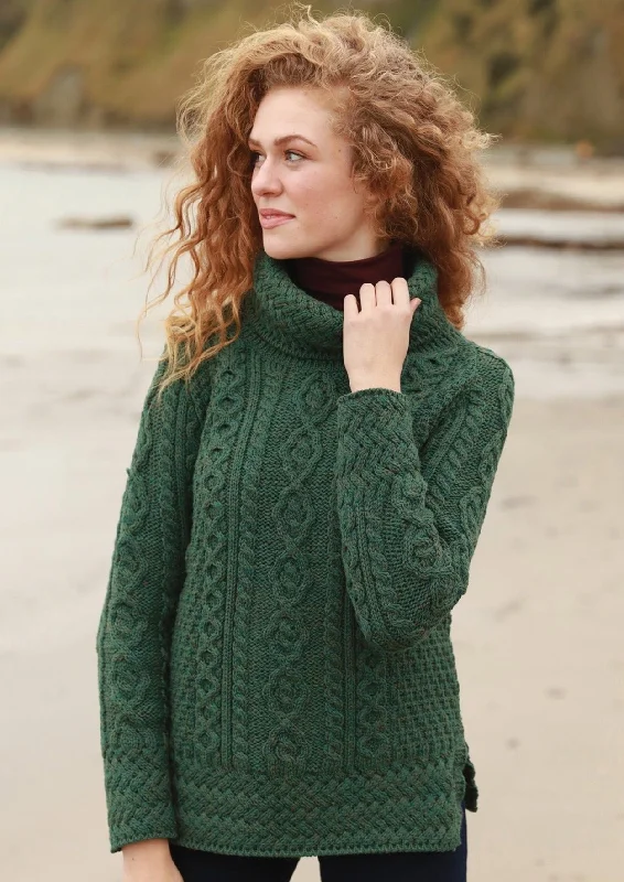 Elegant Series Belcare Ladies Aran Roll Neck Sweater | Connemara Green