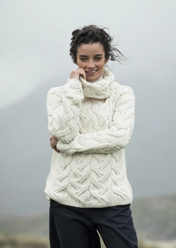 Sweet Breath Aran Cowl Neck Chunky Sweater | Natural