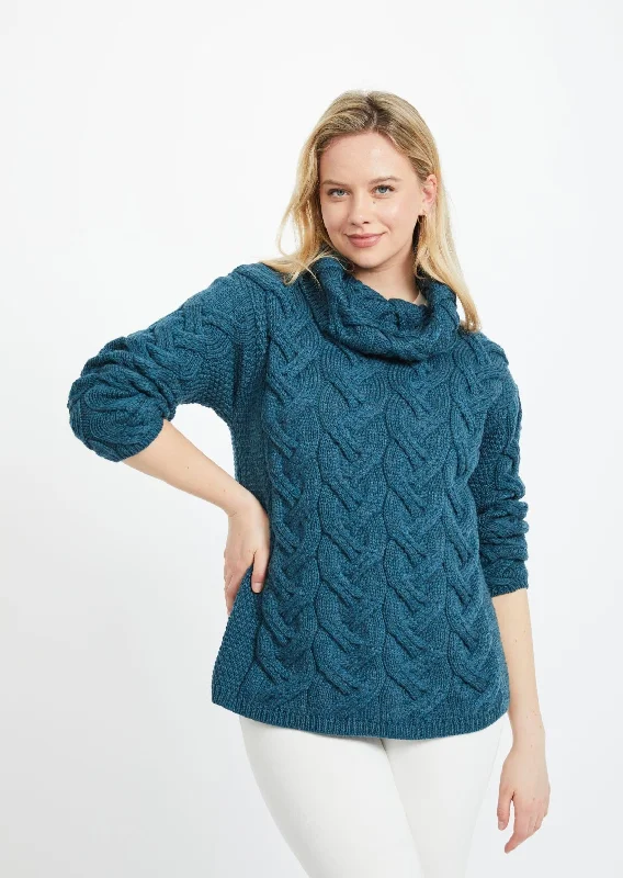 Sports Series Aran Cowl Neck Chunky Sweater | Irish Sea