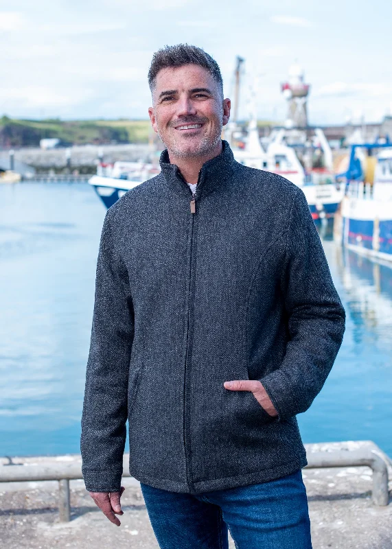 Youthful Vitality Men's Donegal Full Zip Charcoal Herringbone Jacket