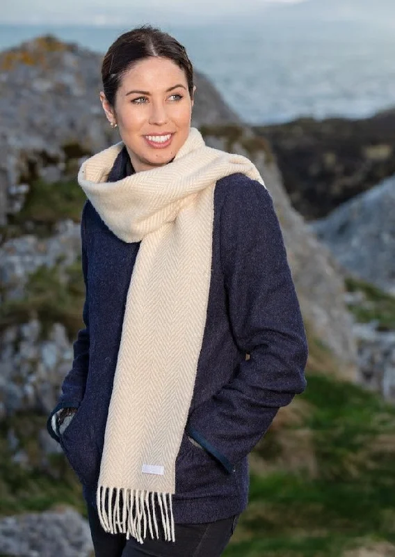 Comfortable Dresses Foxford Cashmere Scarf | Bone White Herringbone