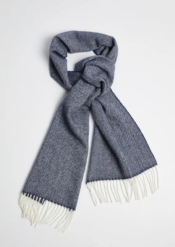 Comfy Chic Foxford Lambswool Scarf | Navy Herringbone