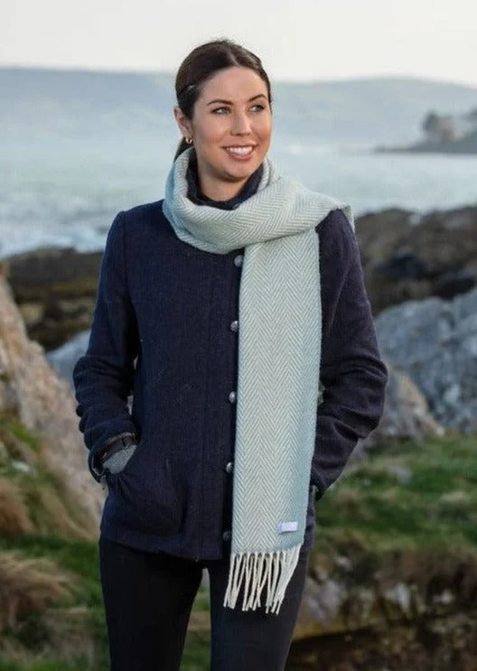 Breathable Comfort Foxford Cashmere Scarf | Sage & White