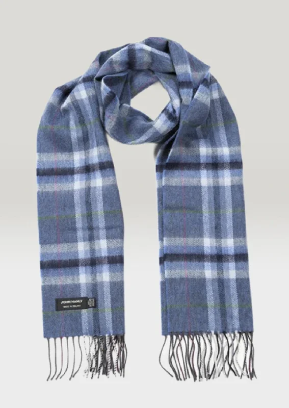 High Street Fashion John Hanly Merino Scarf | Denim Plaid