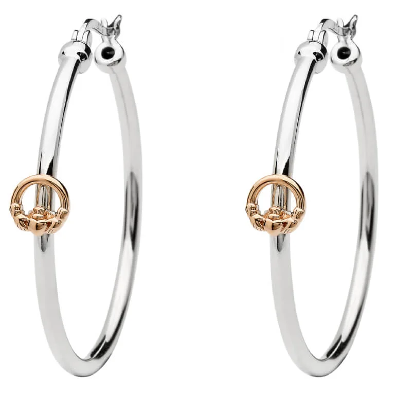 Youthful Street Fashion Sterling Silver Claddagh Hoop Earrings