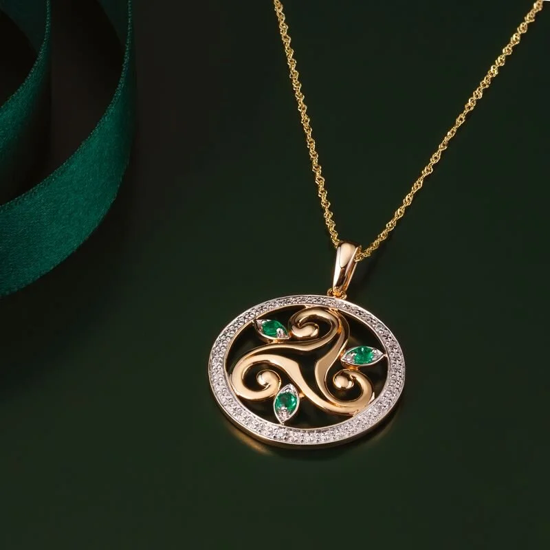 Cozy Look 14k White Yellow Gold Diamond Emerald Spiral Pendant