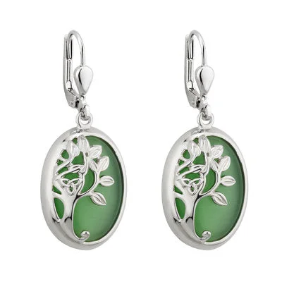 Elegant And Casual Solvar Rhodium Green Tree Of Life Drop Earrings