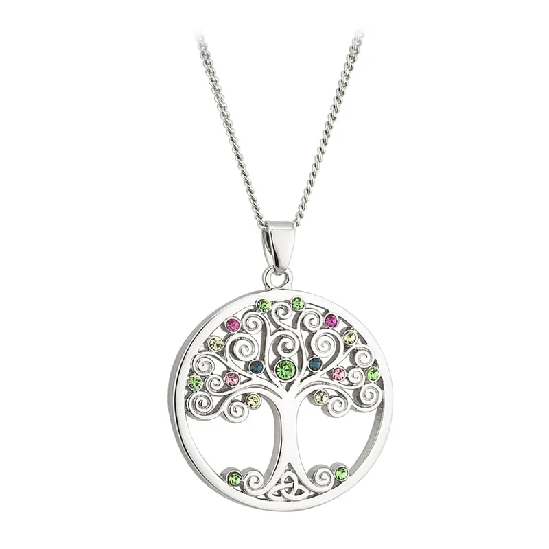 Solvar Silver Plated Crystal Tree Of Life Pendant