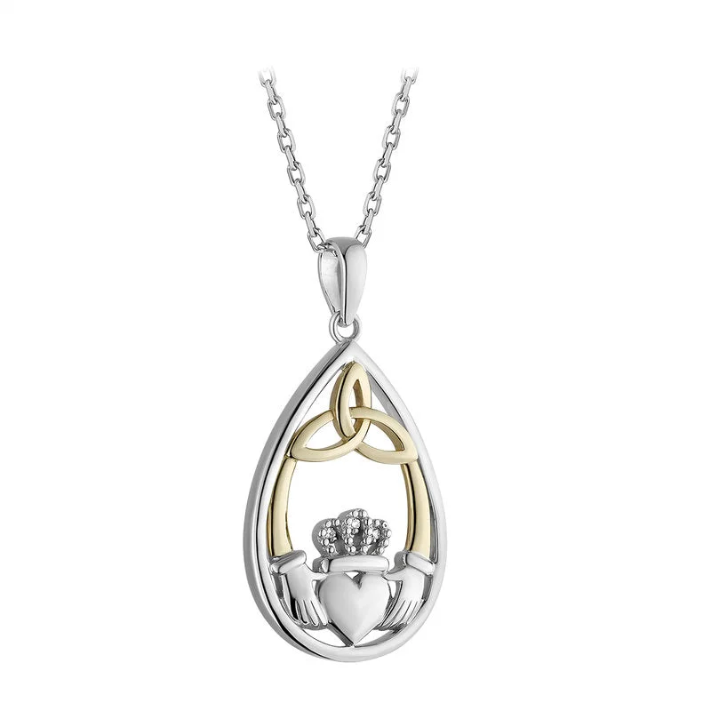 Effortless Style Sterling Silver 10k Gold Diamond Claddagh Pendant
