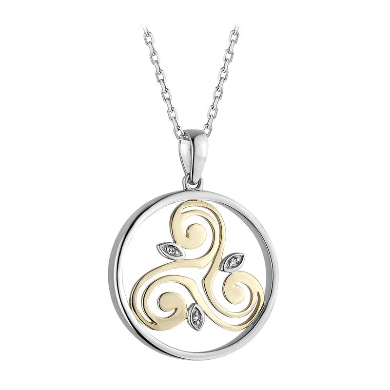 Comfortable Outfits Silver And 10K Gold Diamond Round Spiral Pendant