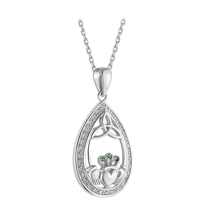 Daily Comfort Sterling Silver Crystal Claddagh Pendant