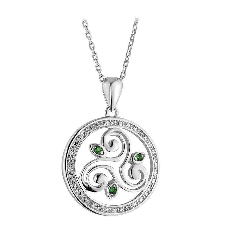 Energy Plan Sterling Silver Crystal Spiral Circle Pendant