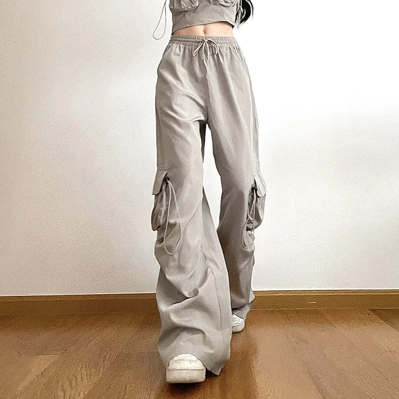 Youthful Style Women's Grunge Big-pocket Drawstring Casual Pants