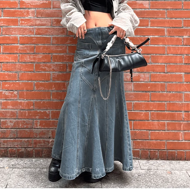 Timeless Comfort Women's Grunge Multi-pocket Denim Fishtail Skirt