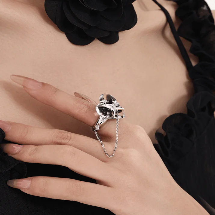 Fashion Selection Women's Grunge Star Heart Chain Ring