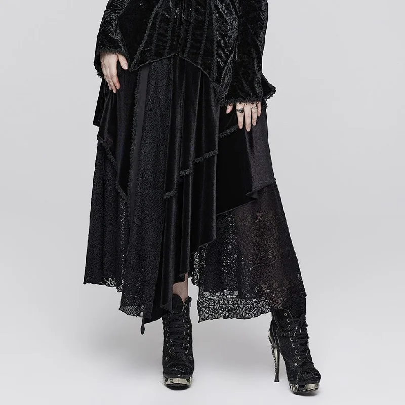 Relaxed Tops Women's Plus Size Gothic Layered Lace Splice Velvet Skirt