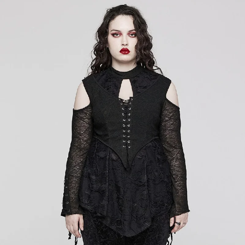 Women's Plus Size Gothic Strappy Off Shoulder Ripped Shirt