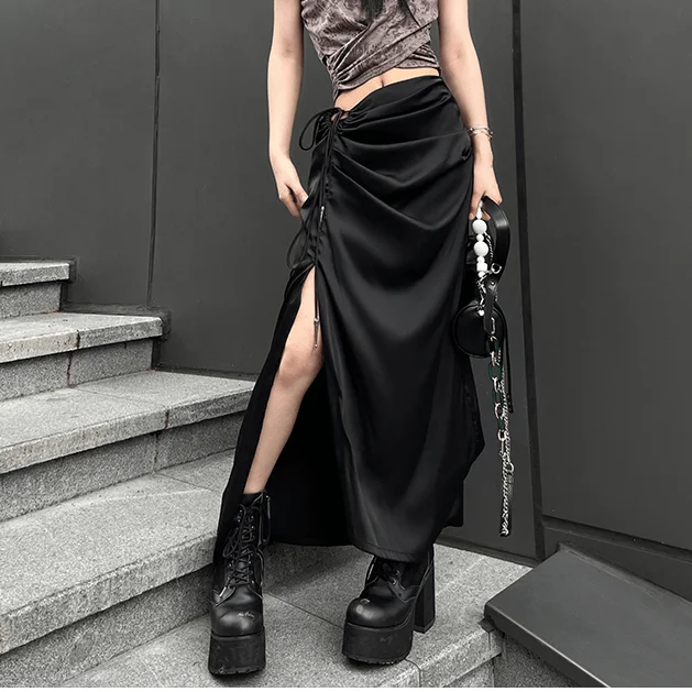 Lounge Wear Women's Punk Irregular Split Drawstring Skirt