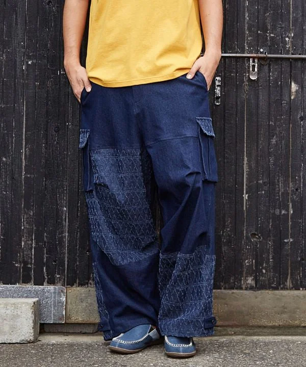 Simple Style Patchwork Denim Cargo Pants