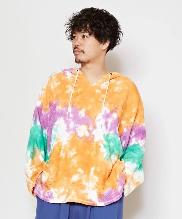 Cute Style Tie Dye Waffle Oversized Hoodie