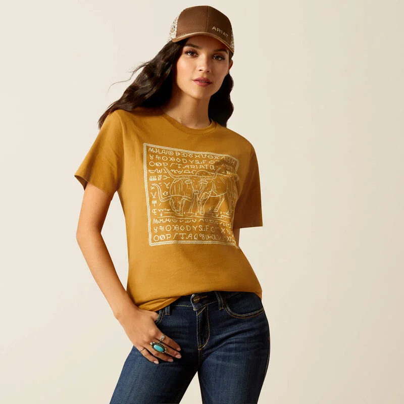 Celebrity Style Ariat Women's Longhorn Brand T-Shirt in Harvest Gold