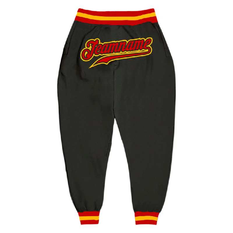 Retro Design Custom Black Red-Gold Sports Pants
