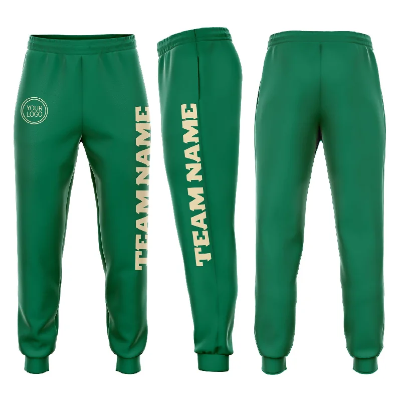 Casual And Comfortable Custom Kelly Green Cream Fleece Jogger Sweatpants