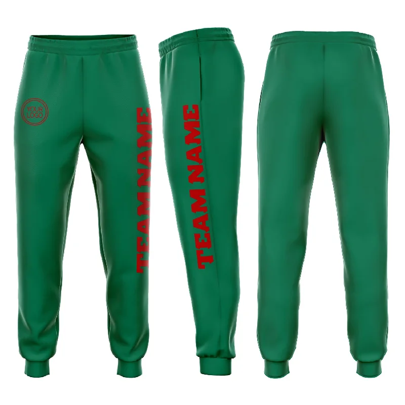 Elegant And Casual Custom Kelly Green Red Fleece Jogger Sweatpants