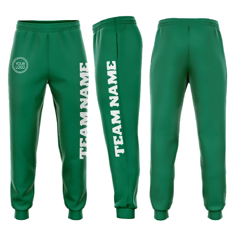 Comfortable And Casual Custom Kelly Green White Fleece Jogger Sweatpants