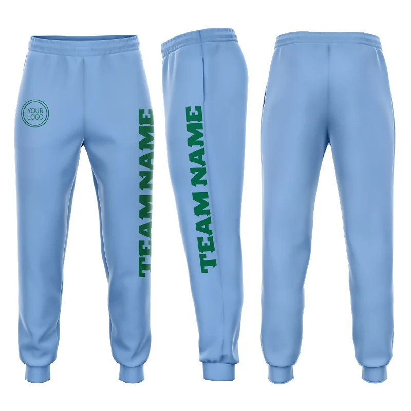 French Style Custom Light Blue Kelly Green Fleece Jogger Sweatpants