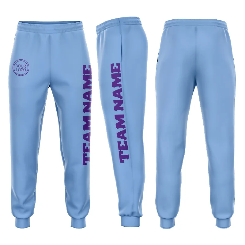 Comfortable And Cold-proof Custom Light Blue Purple Fleece Jogger Sweatpants