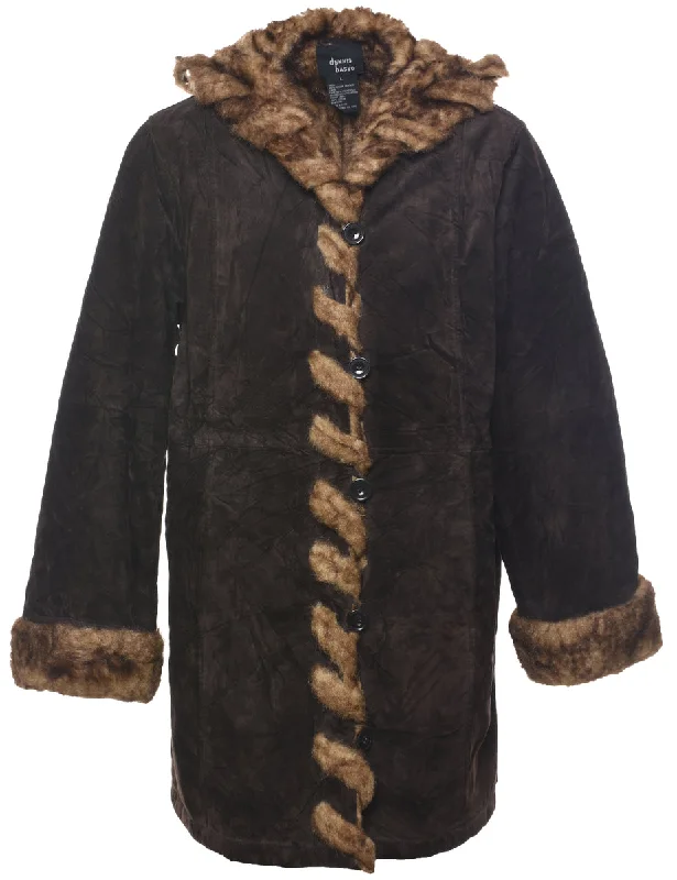 Simple And Comfortable Hooded Shearling Suede Jacket - L