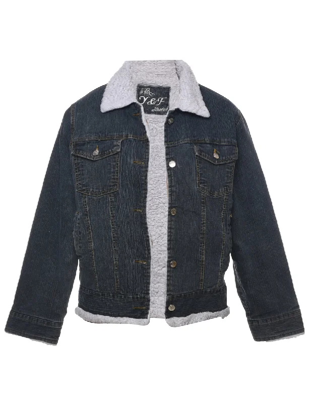 Fashion Touch Indigo Shearling Denim Jacket - L
