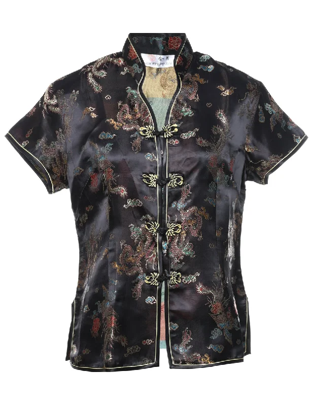 Comfortable Fashion Looks Jacquard Floral Print Evening Blouse - M