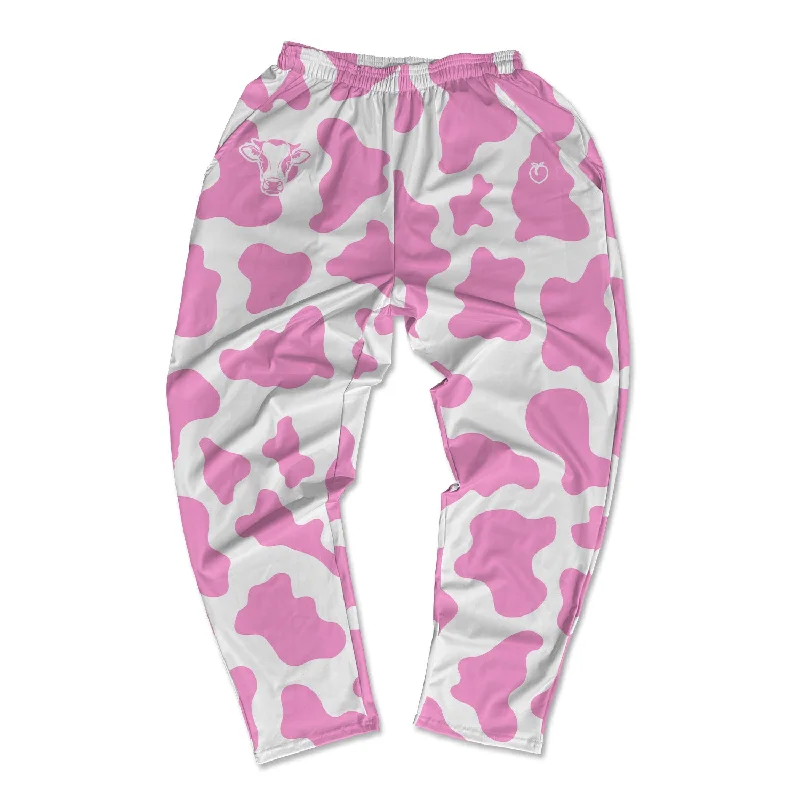 Soft Feel Muscle Pants - Pink Cow Print