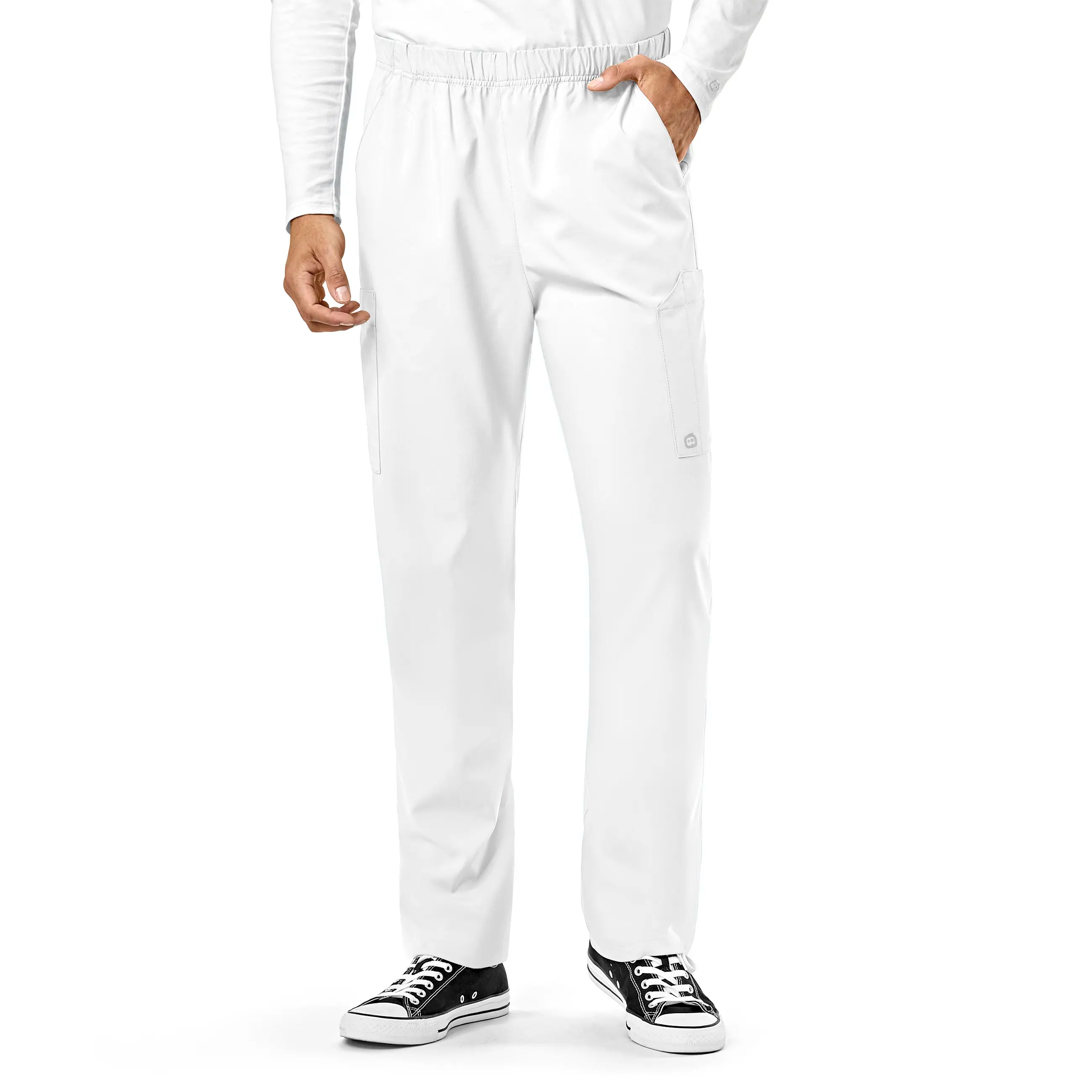 Cozy Lounge Wear Wink Unisex Multi-Cargo Scrub Pant - White