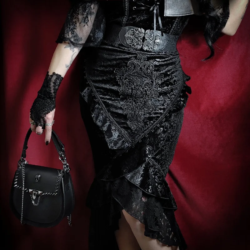 French Style Women's Gothic Lace Hem Jacquard Dovetail Wrap Skirt